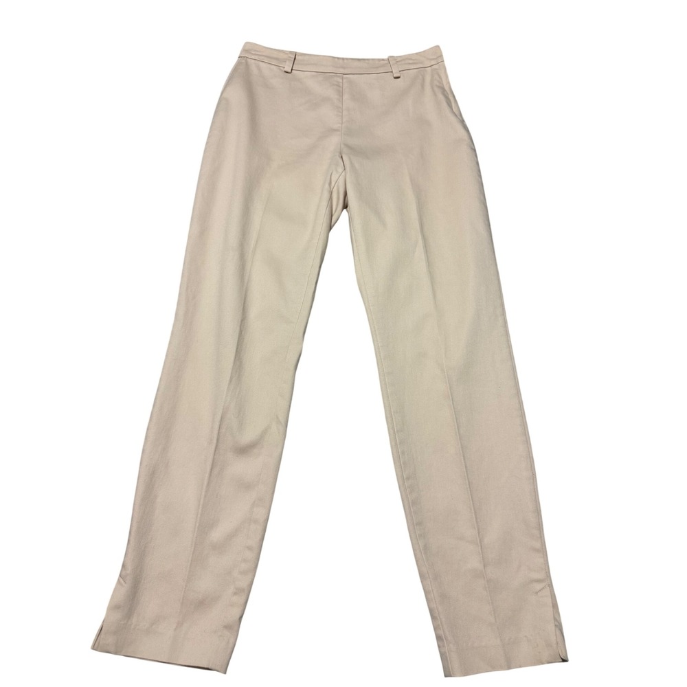 HM Pants Beige Straight Leg Cotton Blend Side Zip Trousers Womens Size 6